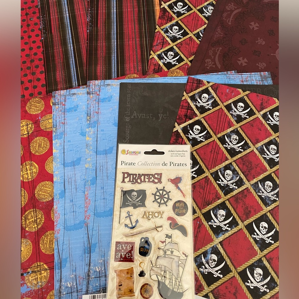 🏴‍☠️ SANDYLION “PIRATES” STICKERS & SCRAPBOOK PAPER BUNDLE. RETIRED DESIGN.
